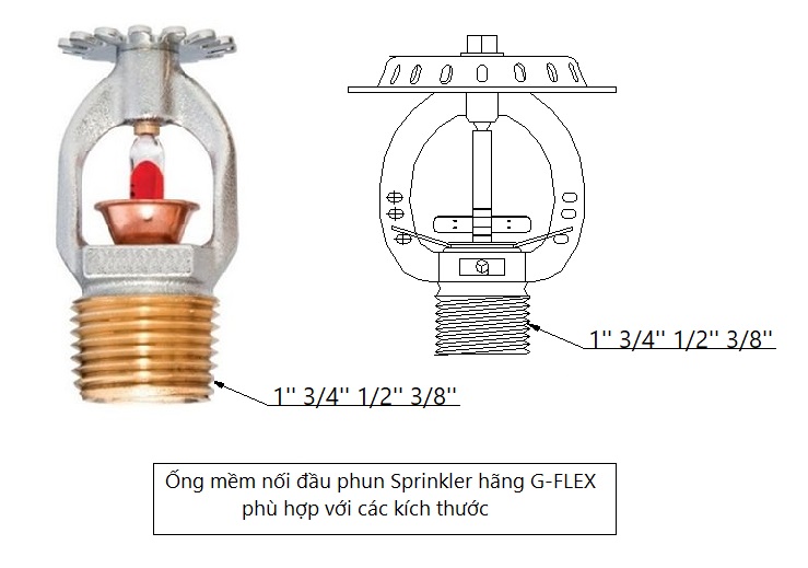 Ống mềm nối Sprinkler G-FLEX phù hợp với các kích thước đầu phun 